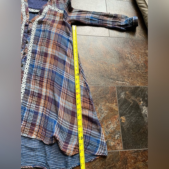 Anthropologie Holding Horses Abita plaid button lace trim shirt dress. Size XS - Picture 12 of 16